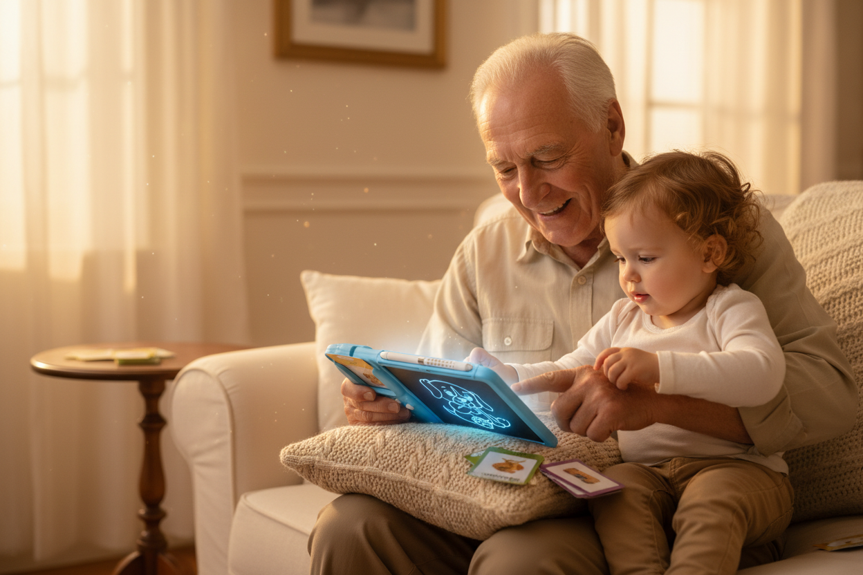 Abuelo y niño con TinyTalks Learning Pad