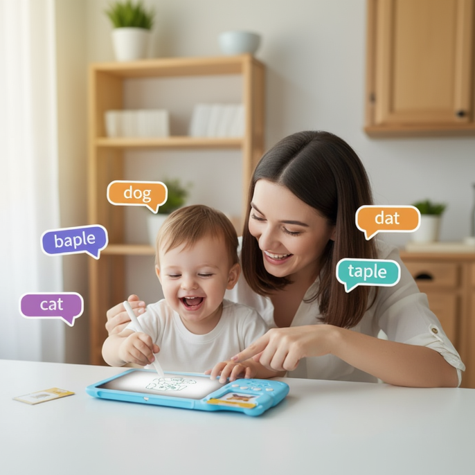 Mamá e hijo con TinyTalks Learning Pad